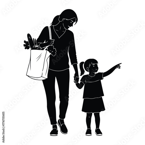 Mother and child grocery shopping daughter groceries
