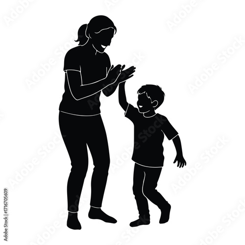 Mother and child high five clapping