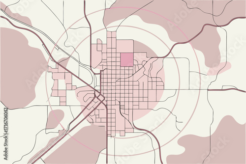 Wallpaper Mural Pink and Beige Abstract City Map with Concentric Circles urban illustration Torontodigital.ca