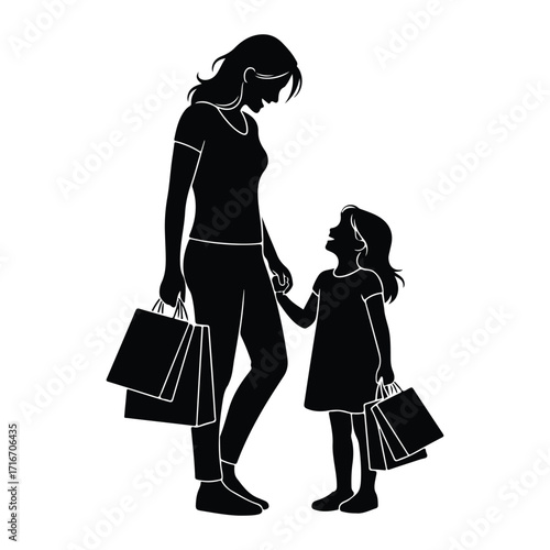Mother and child shopping daughter shopping bags
