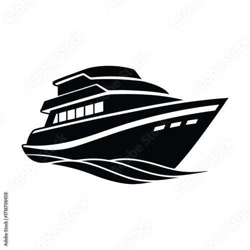 Luxury Yacht Silhouette Vector Modern Cruise Ship Illustration