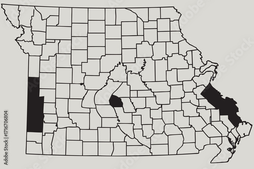 Missouri Map with map of Black Highlighted Counties on Beige Background United States state map
