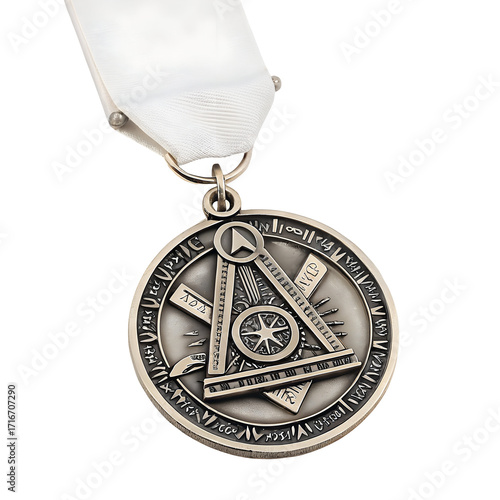 Masonic Square and Compasses Medal with Ribbon Keywords: masonic, freemasonry, symbol, emblem