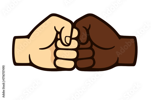 Black Lives Matter poster concept. Fist bump against racial discrimination. Black and white hands together for unity, equality and diversity. Stop racism vector illustration.