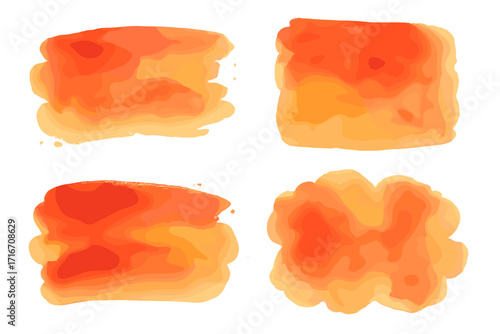 Abstract watercolor paint textures set. Red and orange warm shades brush strokes. Vector design elements for backgrounds. Artistic splash stain collection for creative projects.
