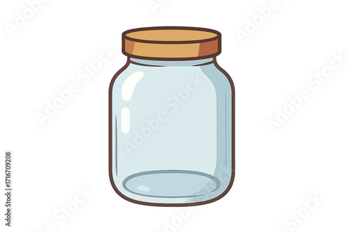 Empty glass jar with lid vector illustration. Cartoon-style isolated container for preservation, canning, or storage. Reusable glassware icon for zero waste concept.