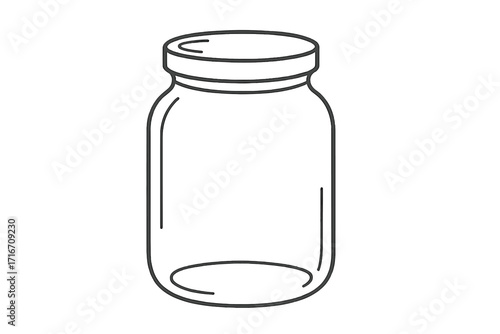 Glass jar vector illustration. Simple line art icon of an empty container for canning or preserving. Minimalist cartoon drawing for kitchen, food storage, or homemade concepts.
