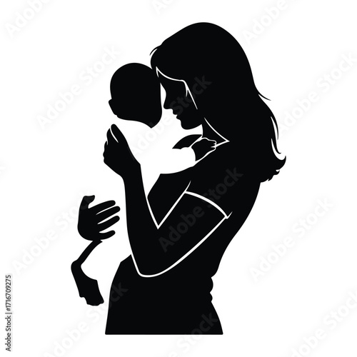 Mother holding baby silhouette black