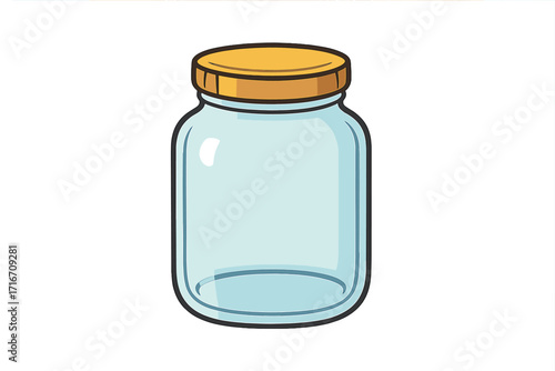 Glass jar vector cartoon illustration. Empty container with lid for food storage. Symbol for canning, preserving jam, honey. Homemade, DIY, kitchen, pantry concept.