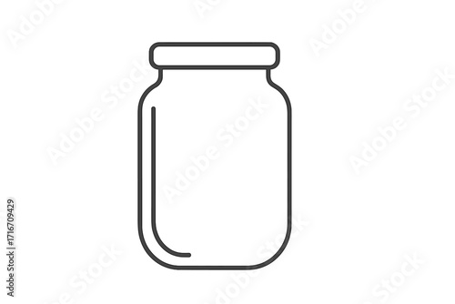 Empty glass jar for jam or honey preserves. Line art icon of a canning container. Minimalist vector for food storage or kitchen packaging. Outline symbol for conservation.