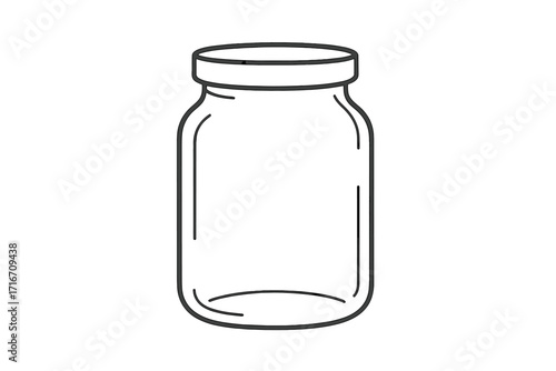 Empty glass jar line art icon. Vector illustration for canning, preserves, jam, or kitchen storage. Minimalist outline symbol for food container, pantry, or homemade goods.