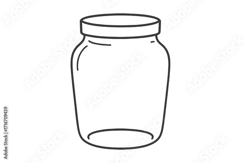 Glass jar line art vector icon. Empty container for jam, honey, or preserves. Kitchen pantry food storage concept. Homemade canning and preserving. Reusable eco friendly pot symbol.