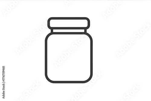Glass jar outline icon. Vector line art illustration of a simple empty container for food storage. Concept for preserving, jam, honey, or canning. Isolated minimalist pictogram.