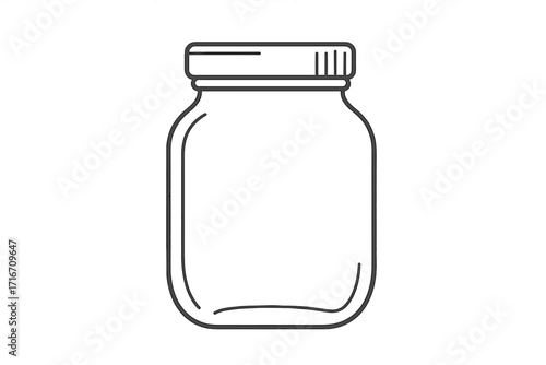 Simple glass jar line art icon. Vector illustration of an empty mason jar for canning and preserving. Kitchen container for food storage, jam, or pickles. Minimalist pictogram.