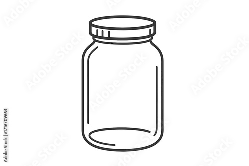 Empty glass jar with lid line art icon. Vector illustration for food storage, canning, and preserving. Minimalist outline pictogram of a mason jar for kitchen or pantry use.