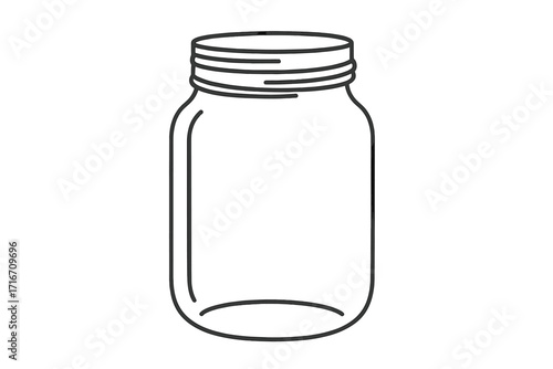 Glass mason jar line art icon. Simple empty canning jar outline for preserving, food storage, and kitchen crafts. Minimalist vector sketch symbol for jam or jelly.