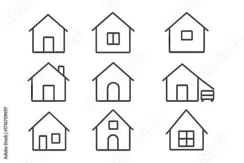 House line icon pack. Home thin linear pictogram collection for web design and apps. Simple real estate property building outline symbols. Editable stroke vector illustration set.