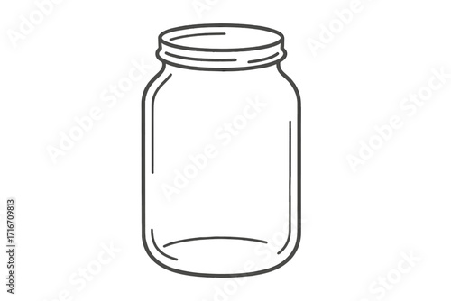 Glass jar line art. Empty mason jar for jam, pickles, or preserving. Minimalist container outline for canning and food storage. Vector illustration icon symbol. Homemade.
