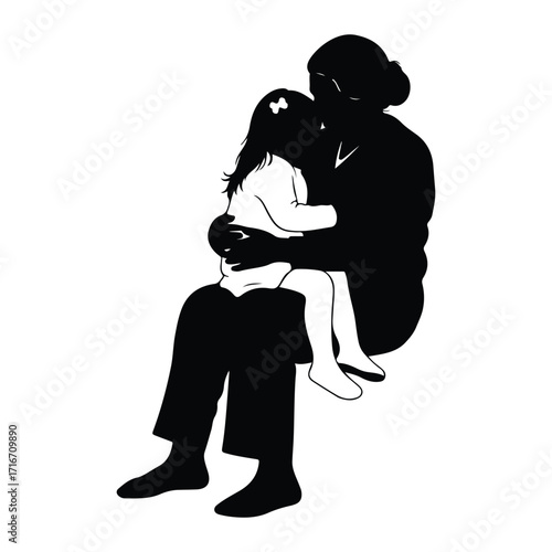 Mother holding child tenderly silhouette embrace