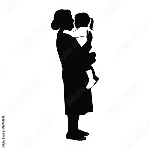 Mother holding child tenderly embrace silhouette