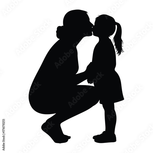 Mother kissing child silhouette love family