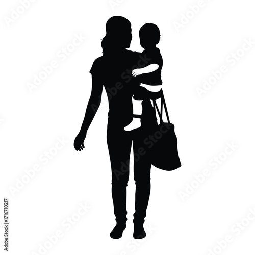 Mother holding child with tote bag baby carrying