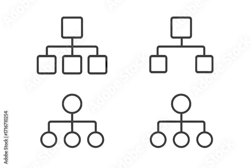 Hierarchy line icon bundle. Organization chart & corporate structure diagram. Vector flowchart elements. Simple tree infographic for management, business, sitemap, database.