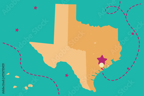Texas State Map with Decorative Elements and Location Marker United States map of