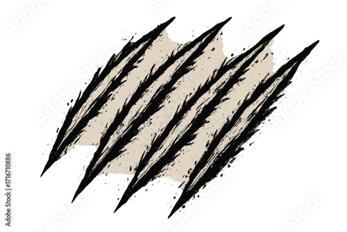 Claw scratches vector illustration. Grunge background with monster or animal claw marks. Wild tiger, bear or dinosaur attack scrape. Textured slash track marks on a wall.
