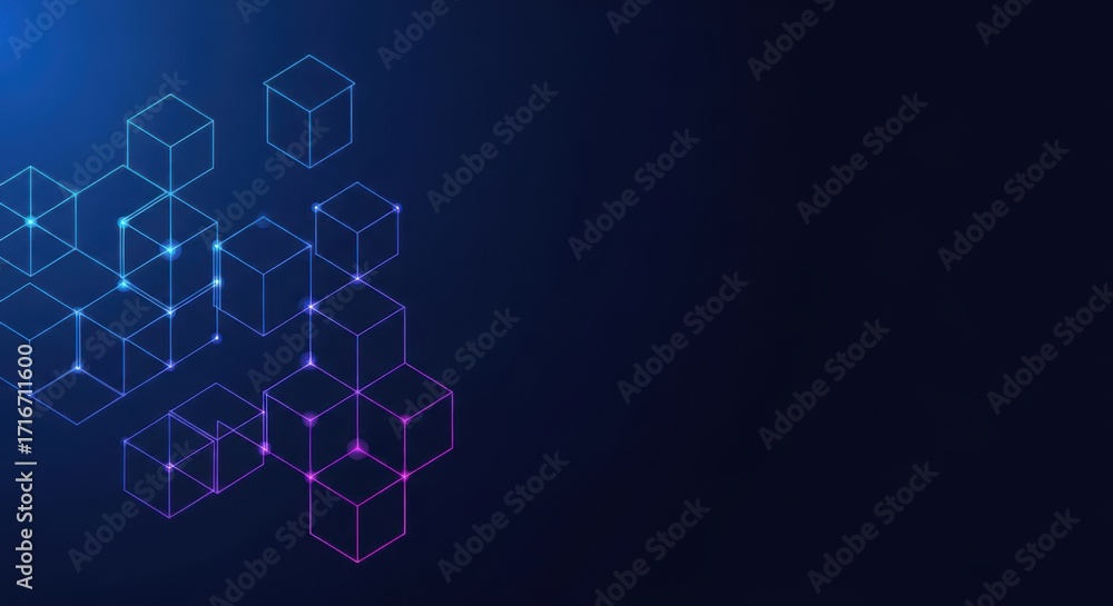 Obraz premium Abstract Digital Network Cubes With Glowing Connections Background