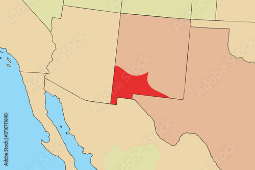 Map Of New Mexico Highlighted In Red united states america