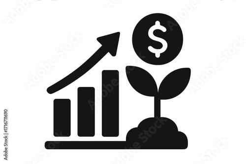 Financial growth concept. Investment and revenue increase. Business success chart. Money tree with dollar coin and growing graph diagram. Profit and savings symbol vector.