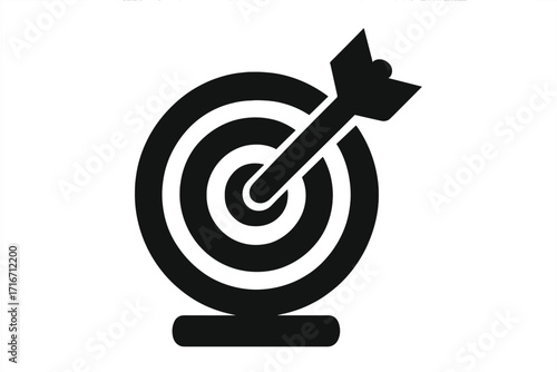 Target icon with dart in bullseye silhouette, accuracy symbol vector, goal achievement illustration, precision aiming concept, success, focus, clear target, business aim