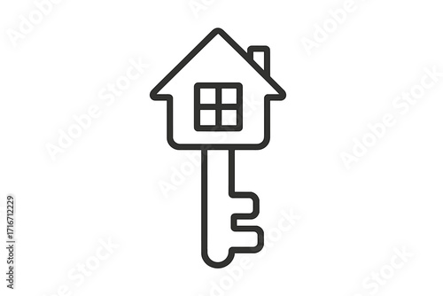 House key icon for real estate business. Home ownership and property investment symbol. Vector line art illustration for mortgage, rental, and new home concepts. Secure housing.