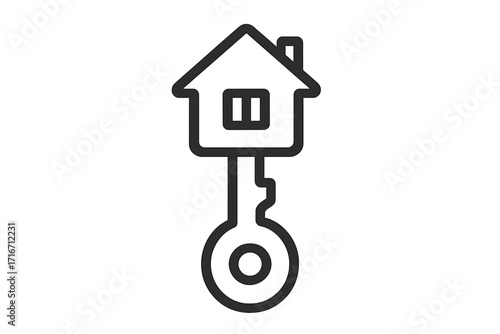House key icon concept for real estate business. Homeownership and property symbol. Vector line art illustration for mortgage, buying, selling or renting a house. New home logo.