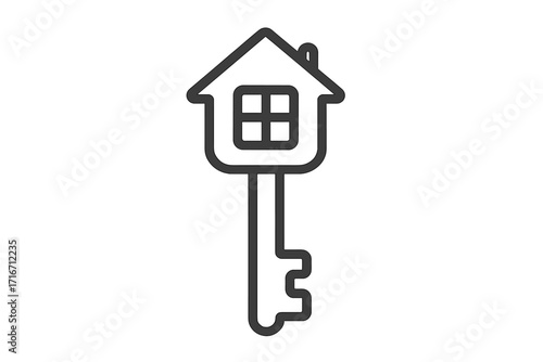 House key icon for real estate business. Vector logo concept for property, home ownership, mortgage, or rent. Simple line art illustration for buying a new house or apartment.