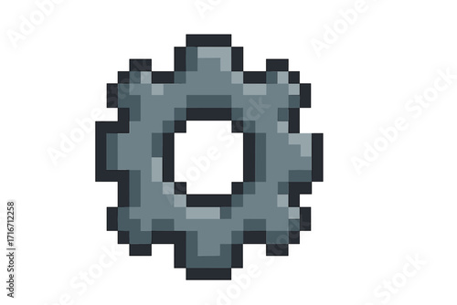 Pixel art gear icon for game or web. 8-bit cogwheel symbol for settings, options menu. Vector illustration of a mechanical or industrial element. Cog graphic asset isolated.