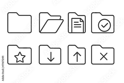 Minimalistic line icons pack of computer folders with editable stroke, linear pictograms for design, web apps, cards, banners, and digital posts, vector illustration