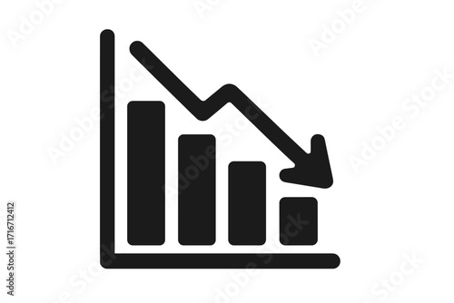 Recession icon. Financial crisis. Decrease chart. Market crash symbol. Stock decline graph. Economy problem. Business loss diagram. Investment failure. Downturn arrow.