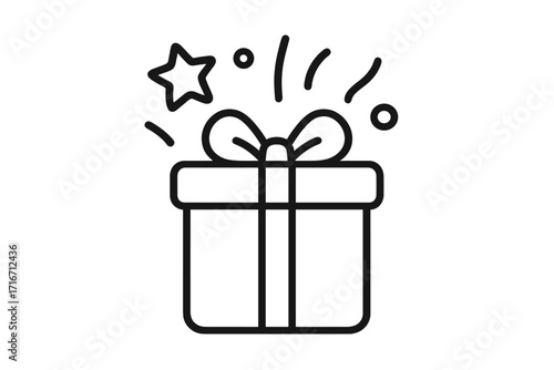 Gift box line icon. Vector present with bow. Surprise for special offer, bonus, prize. Simple outline illustration for birthday, party, holiday. Loyalty program reward. Minimal graphic.