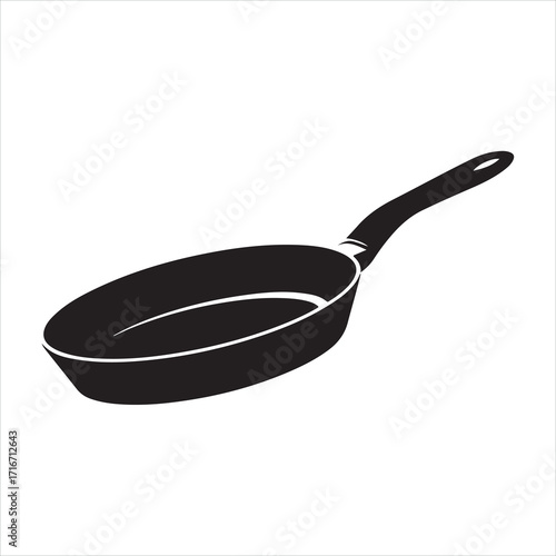 Empty cast iron frying pan with black handle isolated on white background