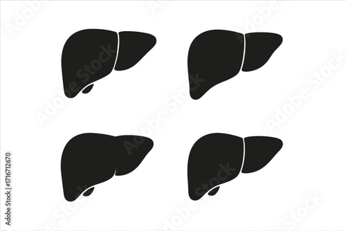 Liver icon vector set silhouette. Human organ for medical design. Anatomy health care symbol. Hepatitis, cirrhosis, cancer biology concept. Gastroenterology pictogram.