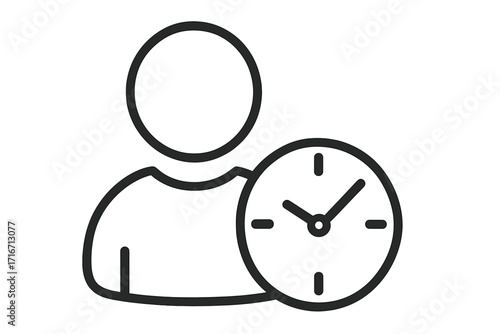 Person hour icon time management. Work schedule, productivity and deadline symbol. Employee availability and efficiency concept. Staff working time. Linear vector illustration.
