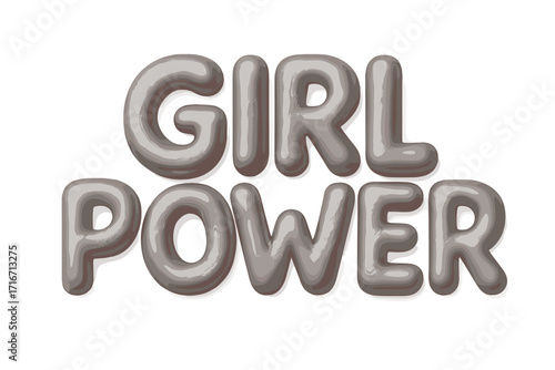 Girl power 3d lettering. Realistic metallic silver render. Plasticine words for feminist poster. Female empowerment slogan. Bubble font for woman rights movement concept.