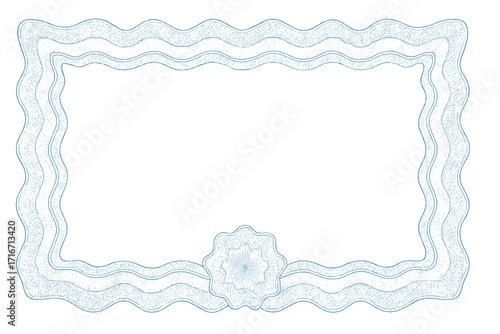 Vector gift certificate template with guilloche pattern. Secure border for award, diploma, voucher, or coupon. Background for banknote, currency, money, and check design.