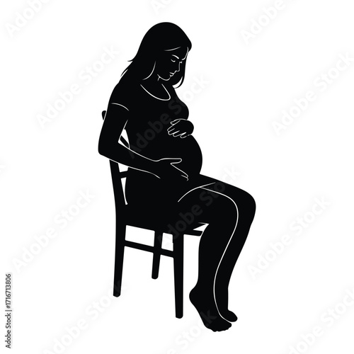 Pregnant woman holding belly sitting on chair silhouette