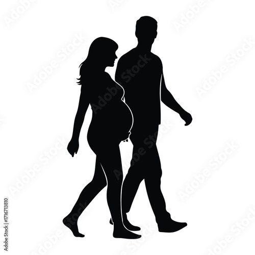 Pregnant woman and man walking couple