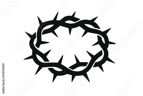 Thorn crown silhouette icon. Christian symbol of Jesus Christ's passion and crucifixion. Religious vector graphic for Easter. Metaphor for suffering, sacrifice, and faith.