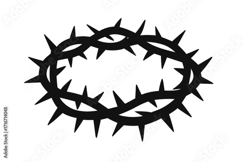 Crown of thorns silhouette. Christian symbol of the passion of Jesus Christ. Religious vector icon for Easter. Crucifixion, sacrifice, suffering and martyrdom concept.