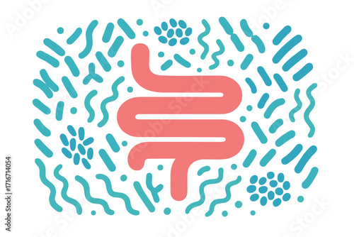 Human microbiome vector concept. Abstract intestine with healthy gut bacteria pattern. Gastroenterology, digestion, probiotic, prebiotic, bifidobacterium, lactobacilli.